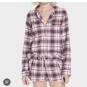UGG Pink Plaid Flannel Pajama Shorts and Top Set Medium